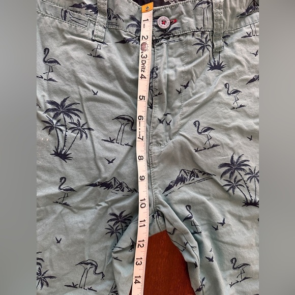 Beverly Hills Polo Club men’s 34 Teal Shorts with palm trees and flamingo print - Picture 6 of 8